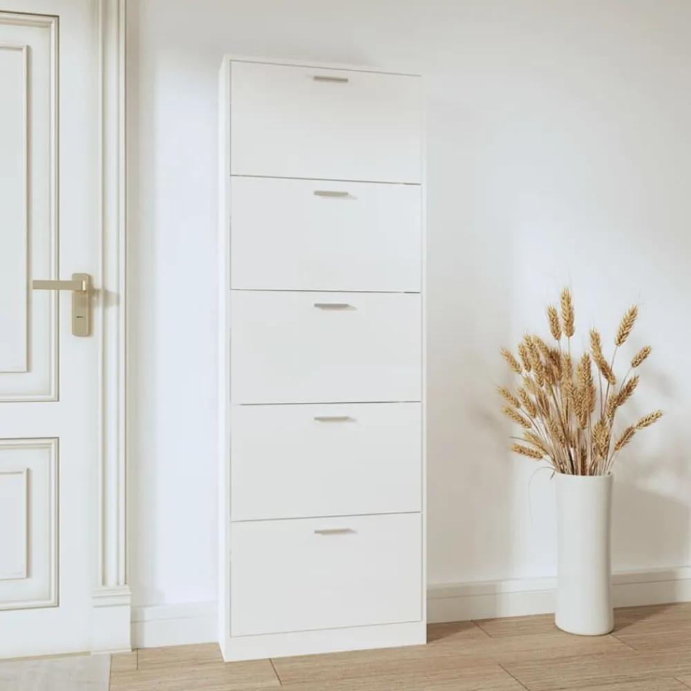 vidaXL Productos Del Hogar-Zapatero madera contrachapada blanco brillo 59x17x169 cm