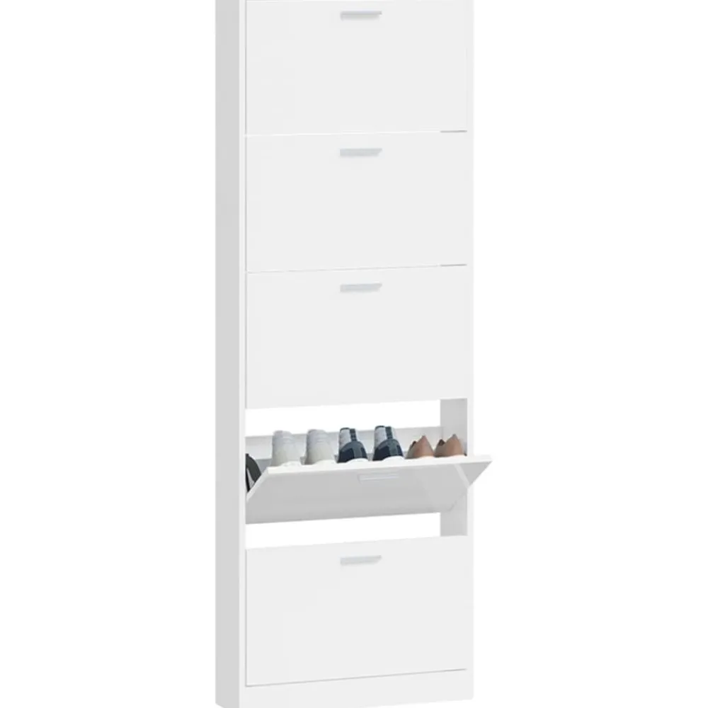 vidaXL Productos Del Hogar-Zapatero madera contrachapada blanco brillo 59x17x169 cm