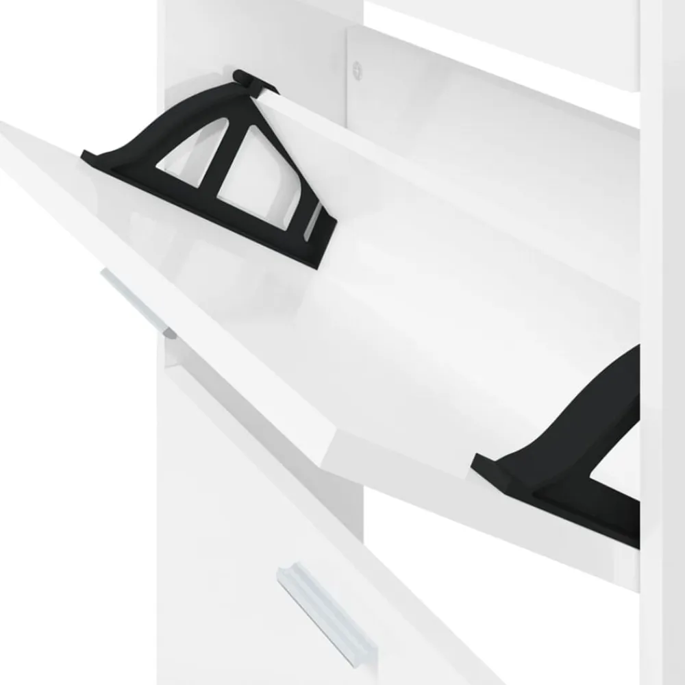 vidaXL Productos Del Hogar-Zapatero madera contrachapada blanco brillo 59x17x169 cm