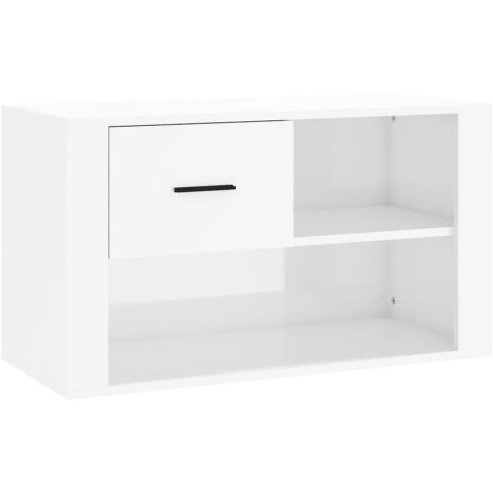 vidaXL Productos Del Hogar-Zapatero madera contrachapada blanco brillo 80x35x45 cm
