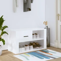 vidaXL Productos Del Hogar-Zapatero madera contrachapada blanco brillo 80x35x45 cm