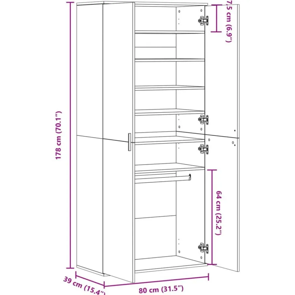 vidaXL Productos Del Hogar-Zapatero madera contrachapada color roble 80x39x178 cm
