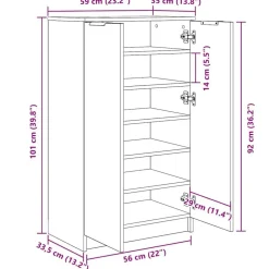 vidaXL Productos Del Hogar-Zapatero madera contrachapada gris hormigón 59x35x100,5 cm