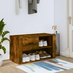 vidaXL Zapatero madera contrachapada 80x35x45 cm Roble ahumado Hot