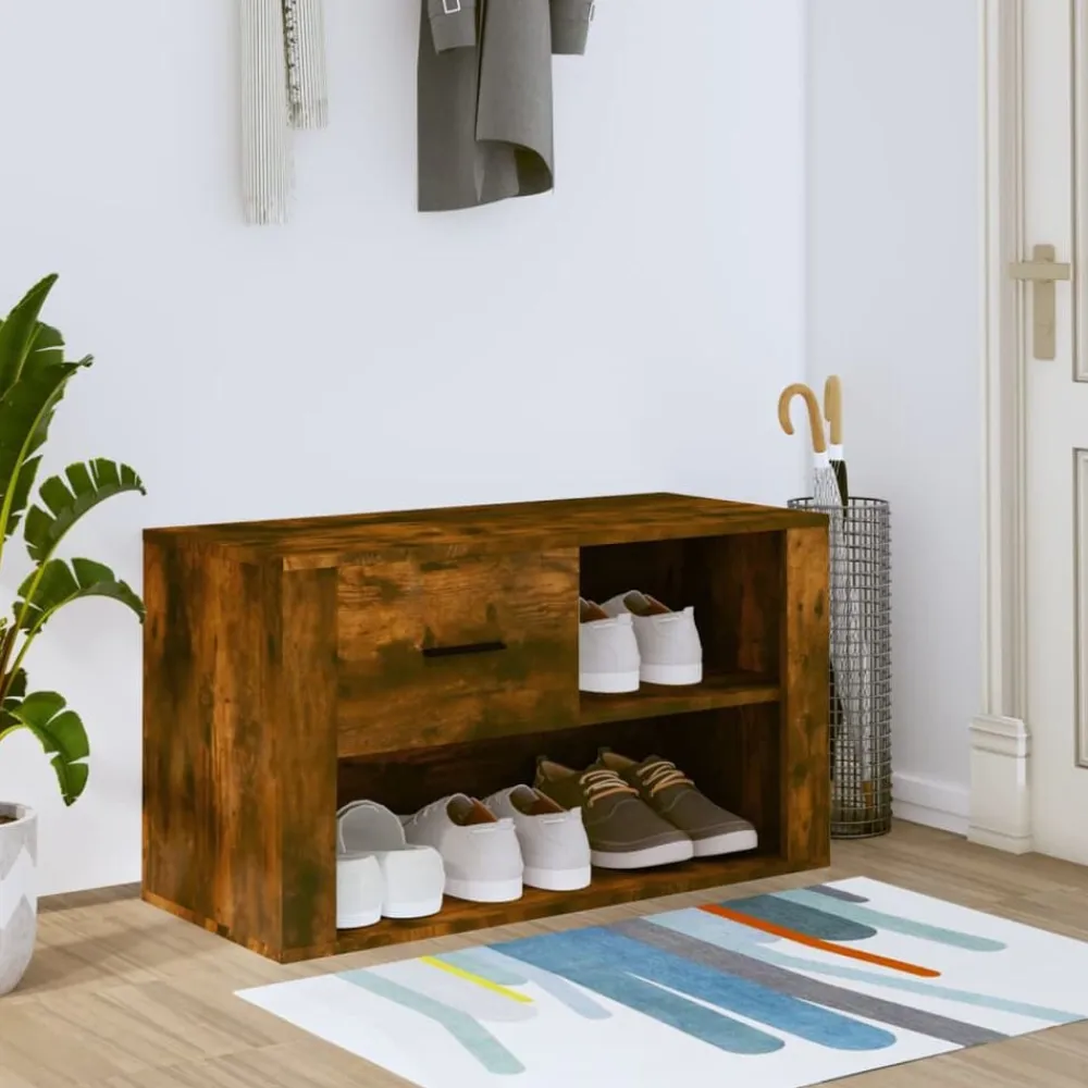 vidaXL Zapatero madera contrachapada 80x35x45 cm Roble ahumado Hot