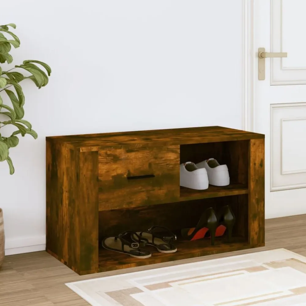 vidaXL Zapatero madera contrachapada 80x35x45 cm Roble ahumado Hot
