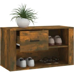 vidaXL Zapatero madera contrachapada 80x35x45 cm Roble ahumado Hot