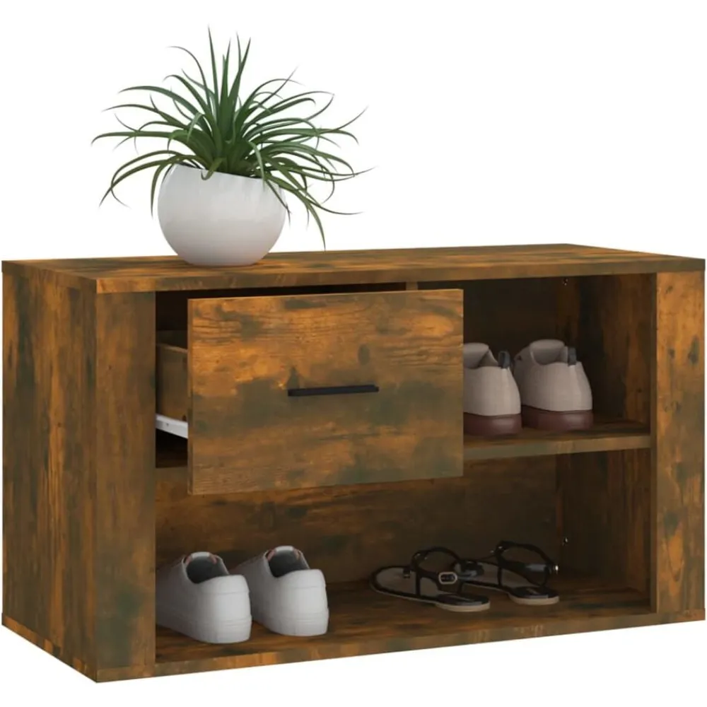 vidaXL Zapatero madera contrachapada 80x35x45 cm Roble ahumado Hot