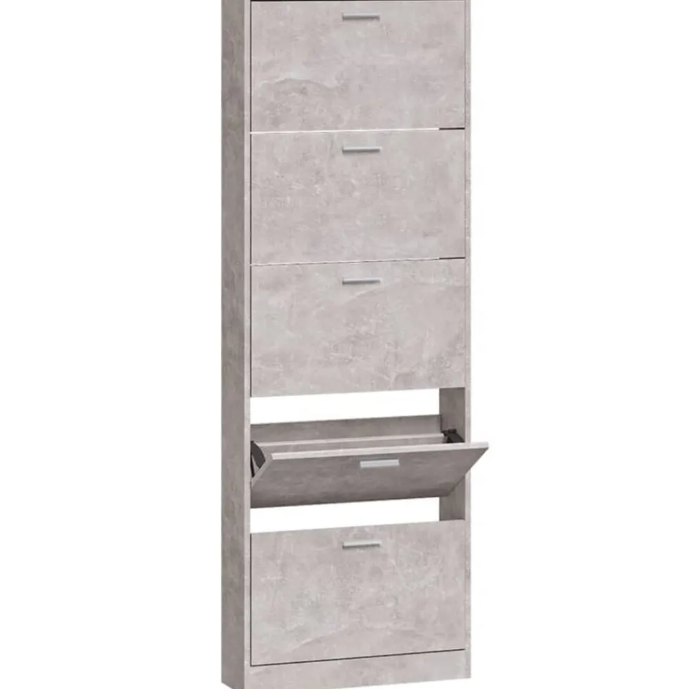 vidaXL Zapatero madera contrachapada gris hormigón 59x17x169 cm Gris hormigón Outlet