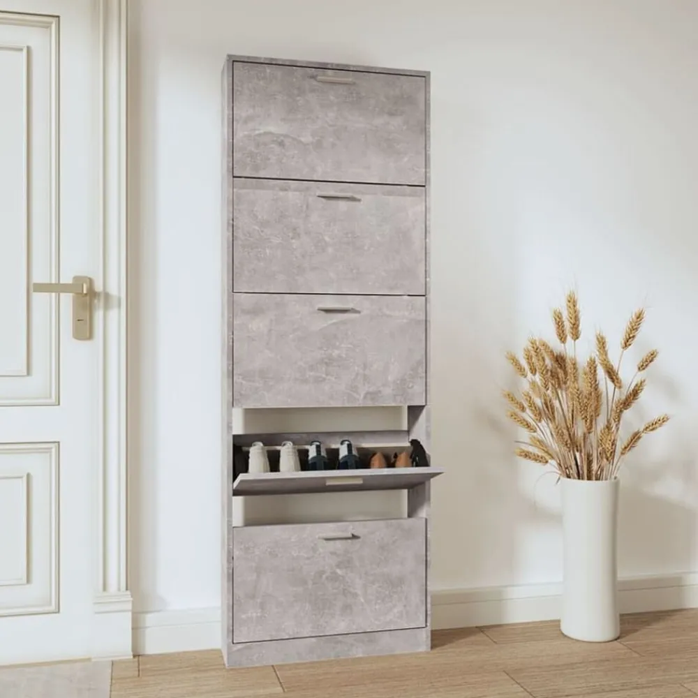 vidaXL Zapatero madera contrachapada gris hormigón 59x17x169 cm Gris hormigón Outlet