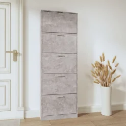 vidaXL Zapatero madera contrachapada gris hormigón 59x17x169 cm Gris hormigón Outlet