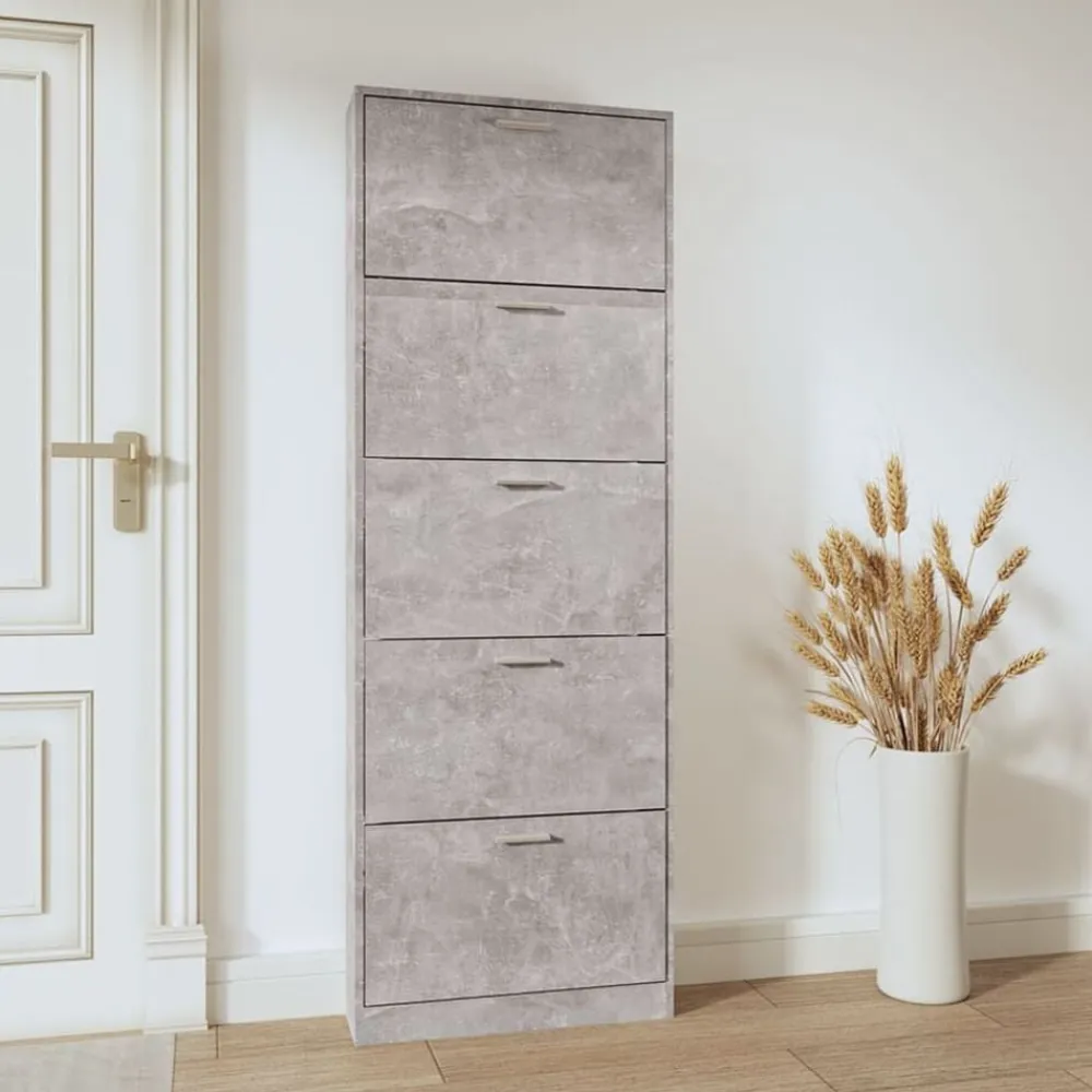 vidaXL Zapatero madera contrachapada gris hormigón 59x17x169 cm Gris hormigón Outlet