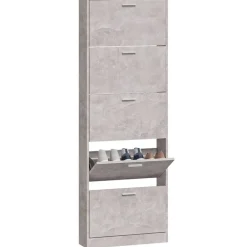 vidaXL Zapatero madera contrachapada gris hormigón 59x17x169 cm Gris hormigón Outlet