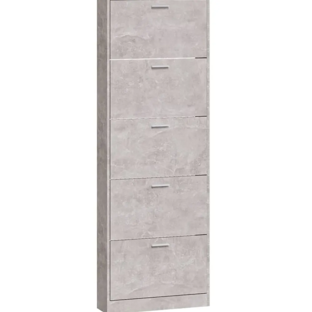 vidaXL Zapatero madera contrachapada gris hormigón 59x17x169 cm Gris hormigón Outlet