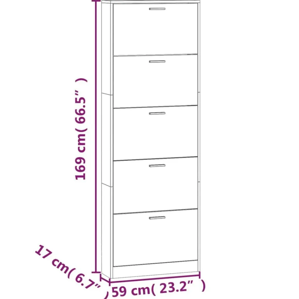 vidaXL Zapatero madera contrachapada gris hormigón 59x17x169 cm Gris hormigón Outlet