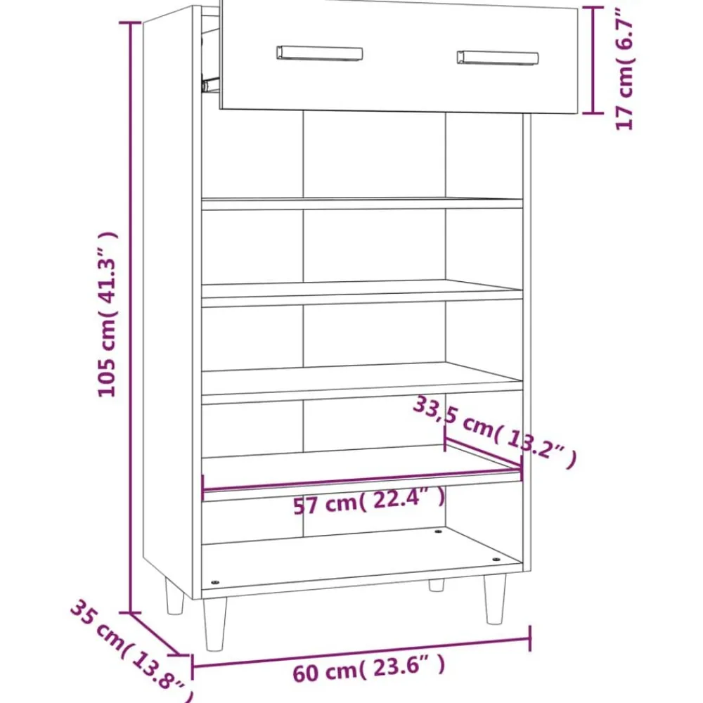 vidaXL Productos Del Hogar-Zapatero madera contrachapada color roble 60x35x105 cm