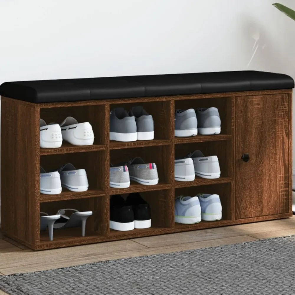 vidaXL Bancos-Zapatero madera de ingeniería marrón roble 102x32x50 cm