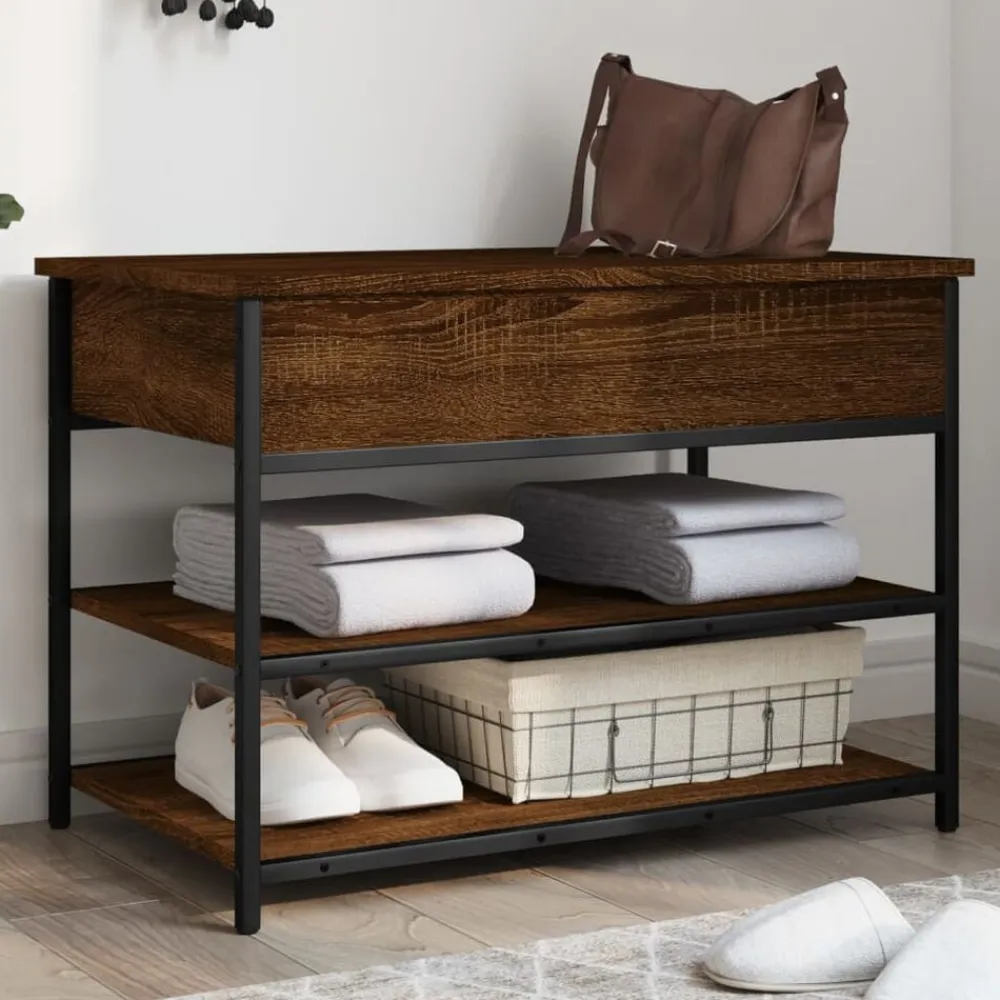 vidaXL Bancos-Zapatero madera de ingeniería roble ahumado 70x42,5x50 cm