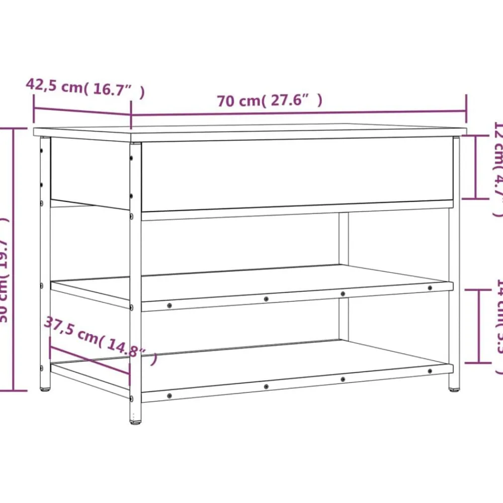 vidaXL Bancos-Zapatero madera de ingeniería roble ahumado 70x42,5x50 cm