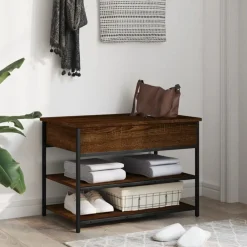 vidaXL Bancos-Zapatero madera de ingeniería roble ahumado 70x42,5x50 cm