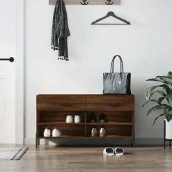 vidaXL Productos Del Hogar-Zapatero madera de ingeniería marrón roble 102x35x55 cm