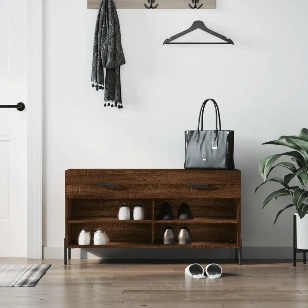 vidaXL Productos Del Hogar-Zapatero madera de ingeniería marrón roble 102x35x55 cm
