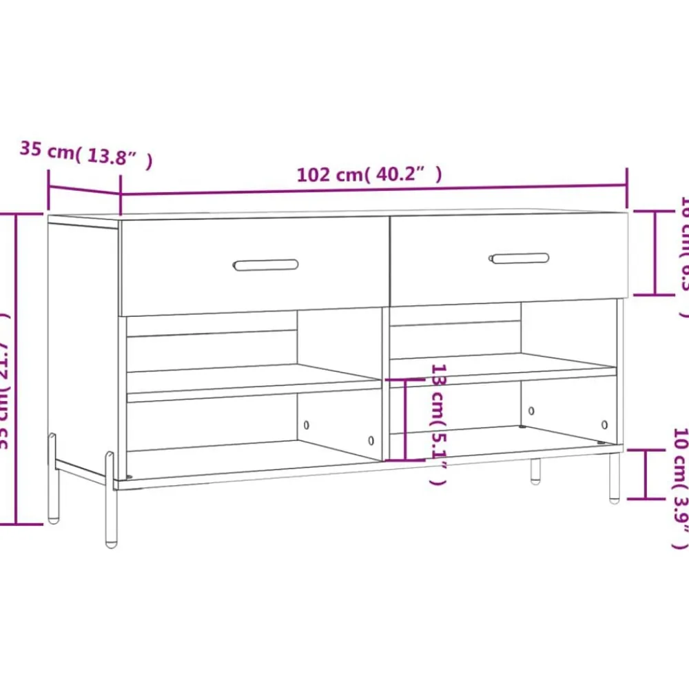 vidaXL Productos Del Hogar-Zapatero madera de ingeniería marrón roble 102x35x55 cm