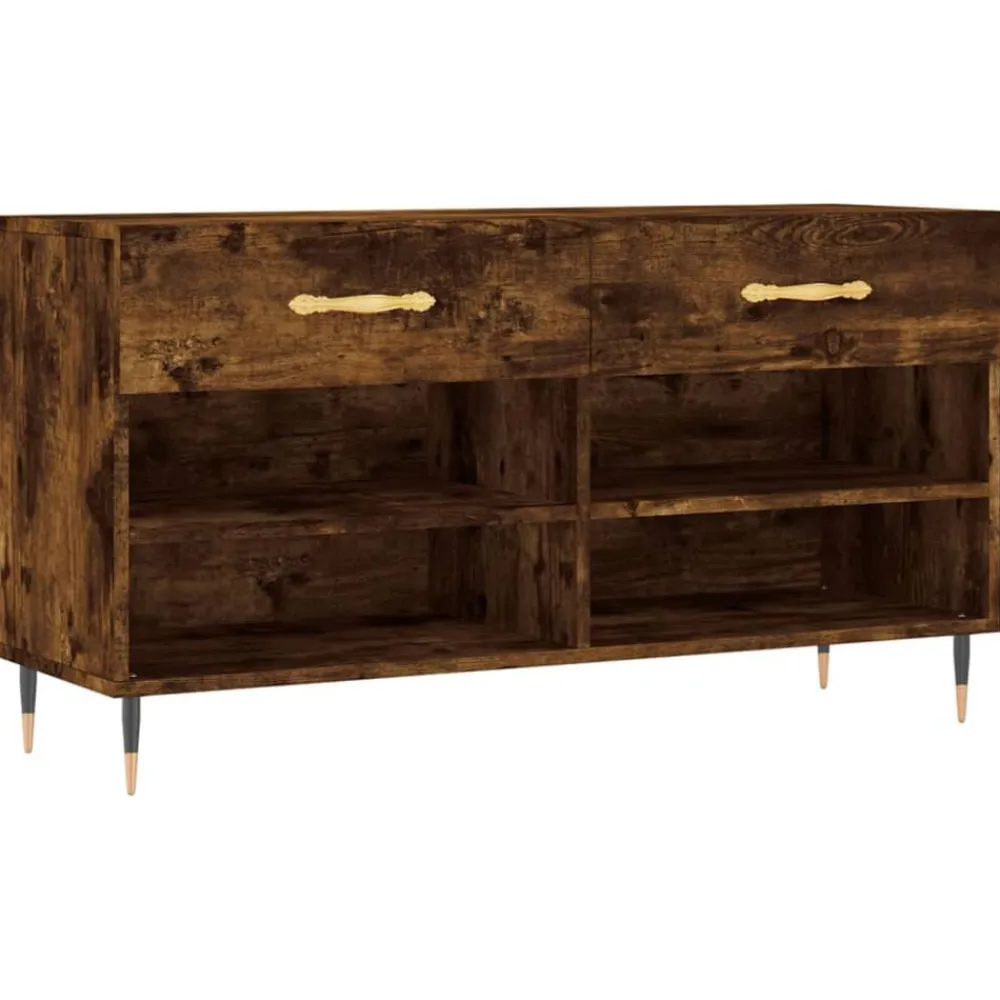 vidaXL Zapatero madera de ingeniería 102x35x55 cm Roble ahumado Discount
