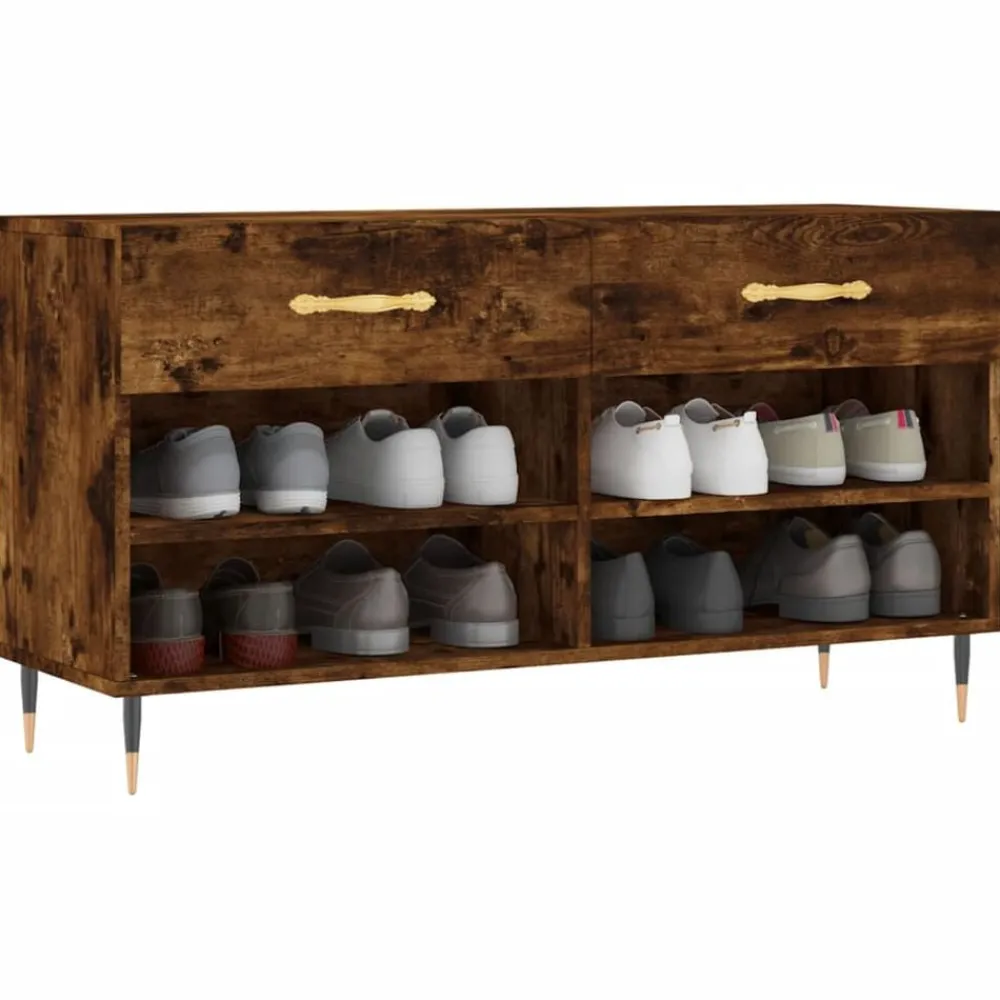 vidaXL Zapatero madera de ingeniería 102x35x55 cm Roble ahumado Discount
