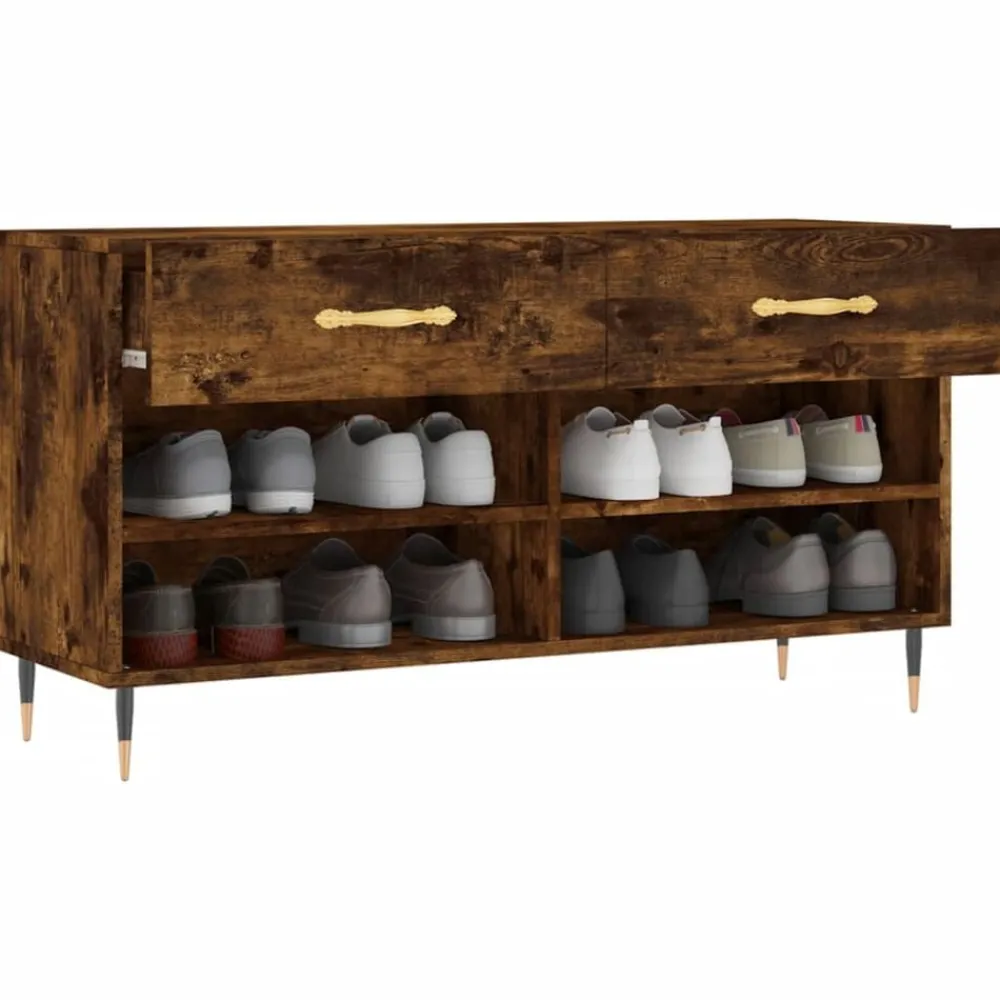 vidaXL Zapatero madera de ingeniería 102x35x55 cm Roble ahumado Discount
