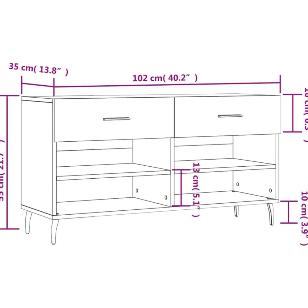 vidaXL Zapatero madera de ingeniería 102x35x55 cm Roble ahumado Hot