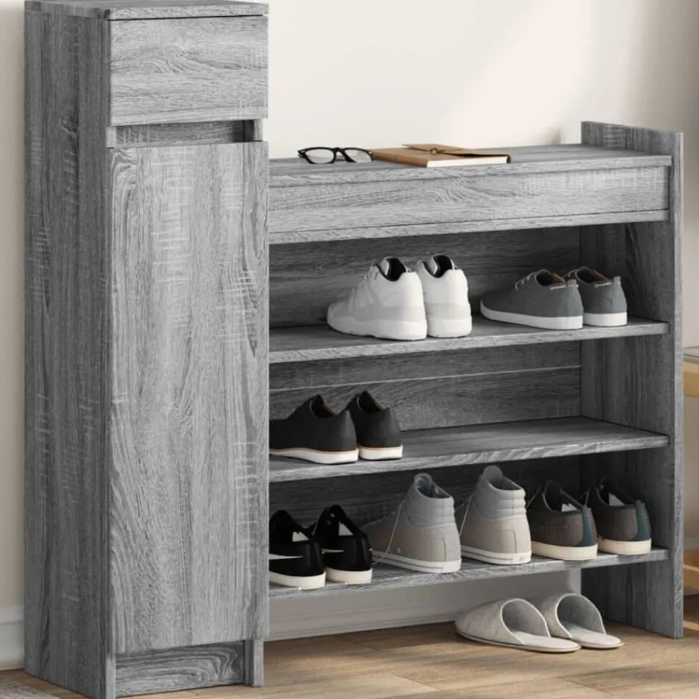 vidaXL Zapatero madera de ingeniería 100,5x28x100 cm Gris sonoma Hot