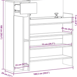 vidaXL Zapatero madera de ingeniería 100,5x28x100 cm Gris sonoma Hot