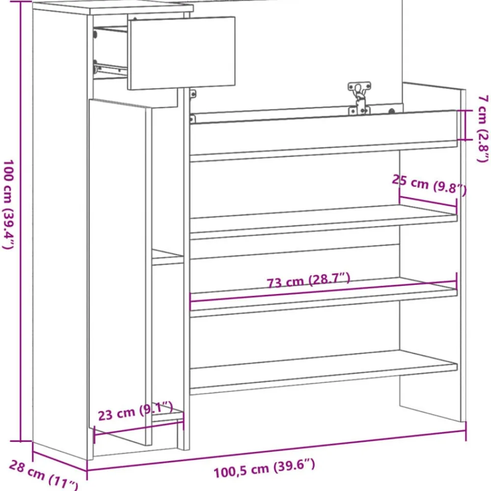vidaXL Zapatero madera de ingeniería 100,5x28x100 cm Gris sonoma Hot
