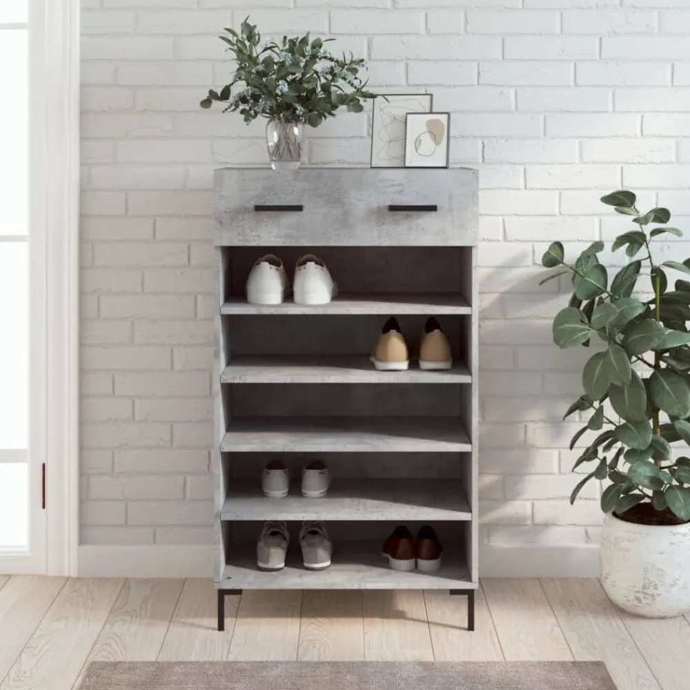 vidaXL Productos Del Hogar-Zapatero madera de ingeniería gris hormigón 60x35x105 cm