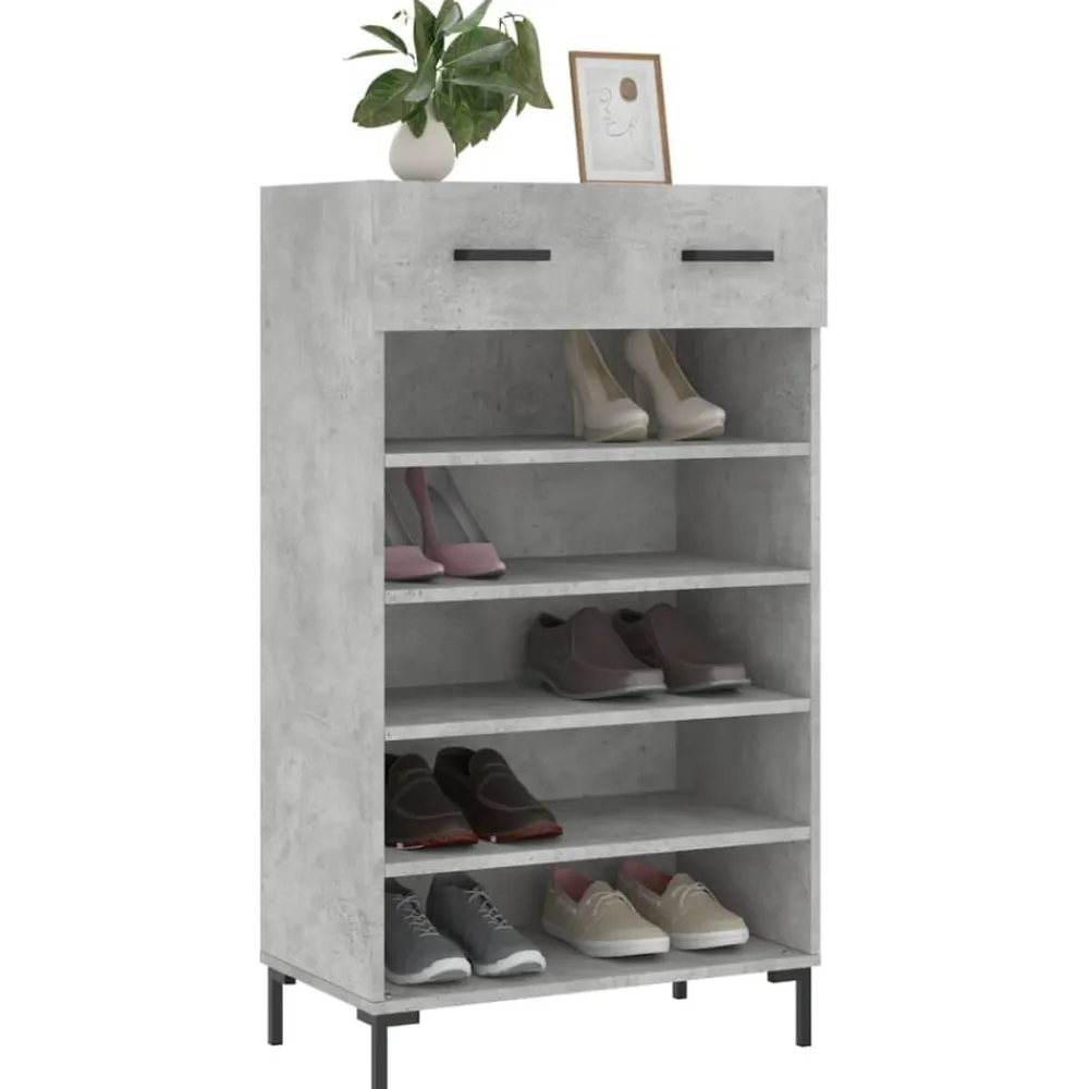 vidaXL Productos Del Hogar-Zapatero madera de ingeniería gris hormigón 60x35x105 cm