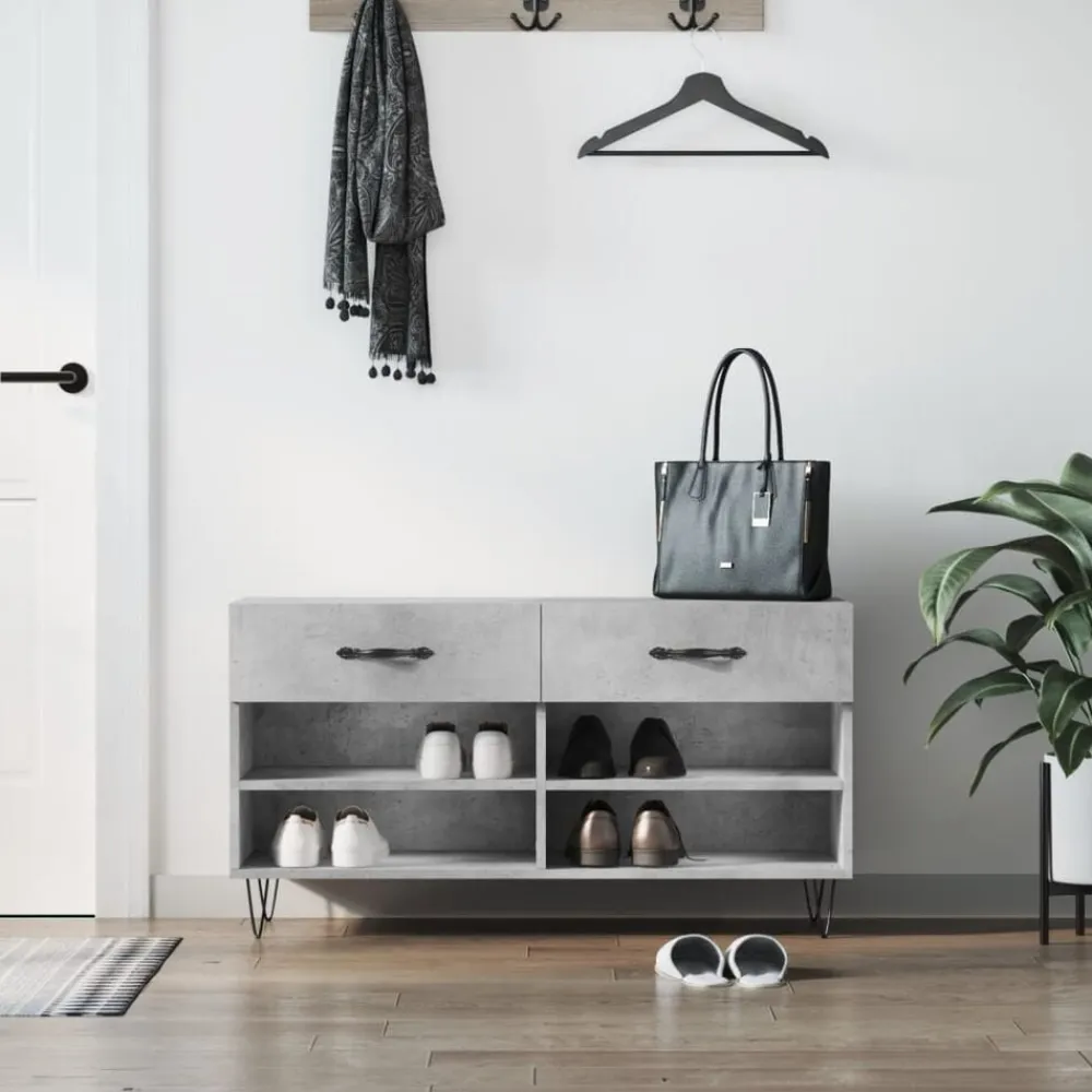 vidaXL Zapatero madera de ingeniería gris hormigón 102x35x55 cm Gris hormigón Online
