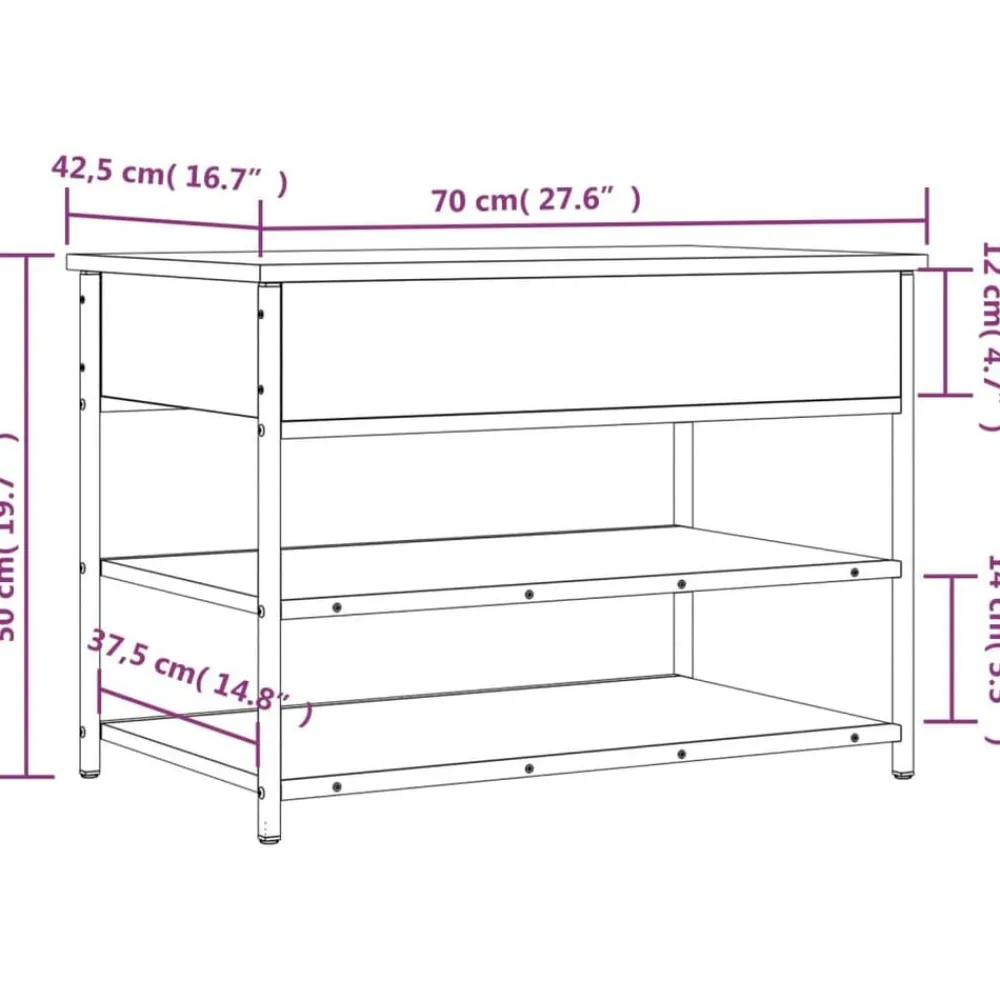 vidaXL Zapatero madera de ingeniería 70x42,5x50 cm Roble ahumado Hot