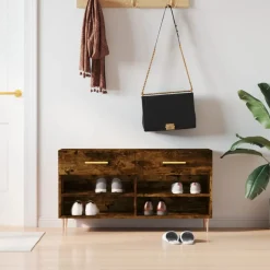vidaXL Zapatero madera de ingeniería 102x35x55 cm Roble ahumado Hot