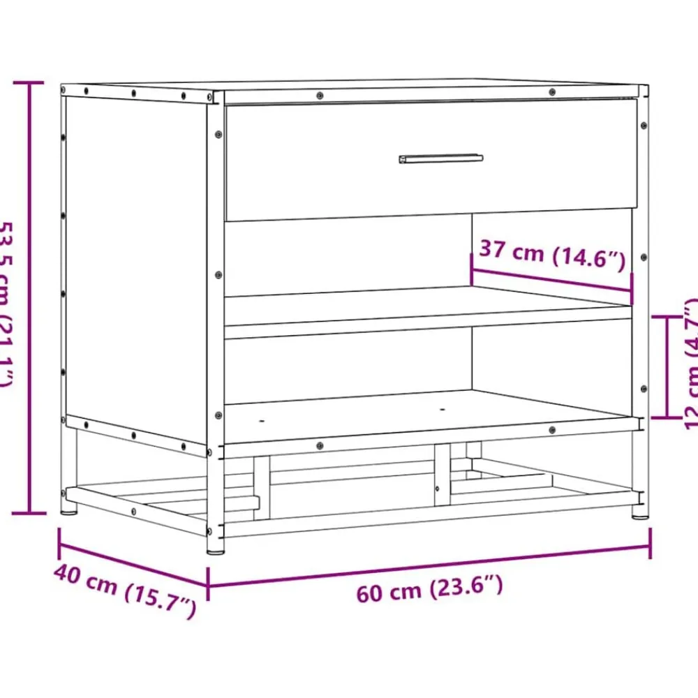 vidaXL Bancos-Zapatero madera de ingeniería y metal 60x40x53,5 cm