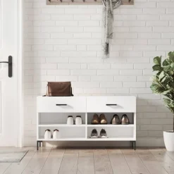 vidaXL Productos Del Hogar-Zapatero madera de ingeniería blanco brillo 102x35x55 cm
