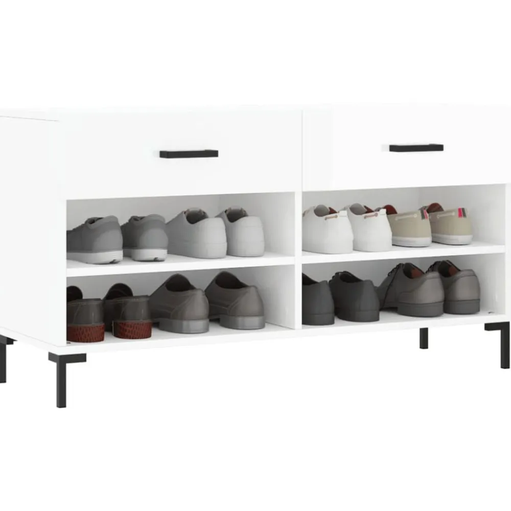 vidaXL Productos Del Hogar-Zapatero madera de ingeniería blanco brillo 102x35x55 cm