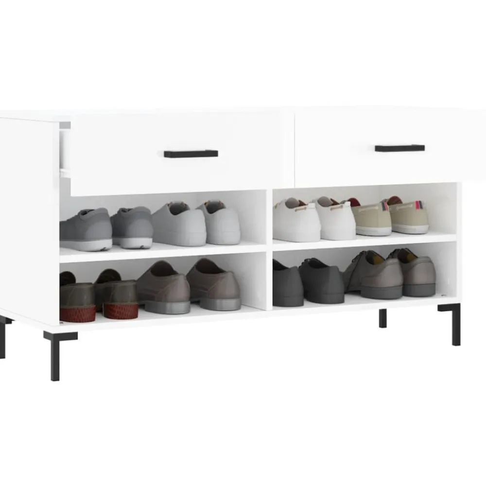 vidaXL Productos Del Hogar-Zapatero madera de ingeniería blanco brillo 102x35x55 cm