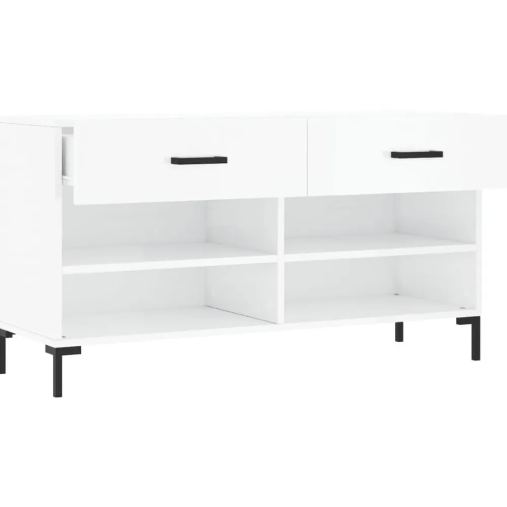vidaXL Productos Del Hogar-Zapatero madera de ingeniería blanco brillo 102x35x55 cm