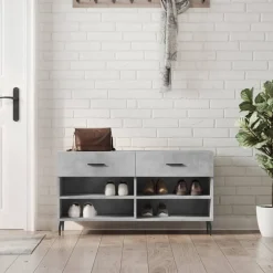 vidaXL Zapatero madera de ingeniería gris hormigón 102x35x55 cm Gris hormig&oacute;n Discount