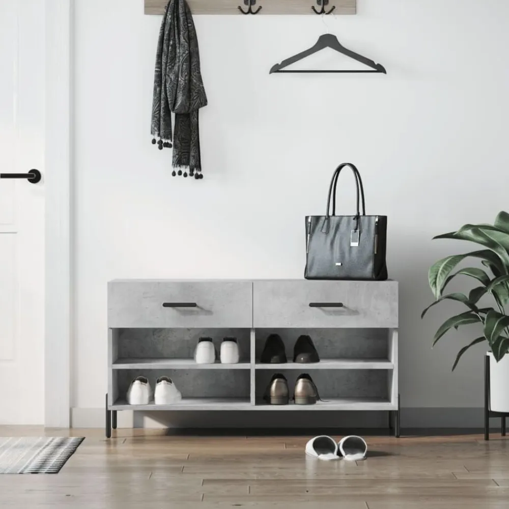 vidaXL Zapatero madera de ingeniería gris hormigón 102x35x55 cm Gris hormigón Sale