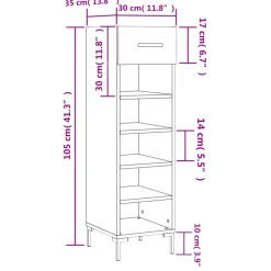 vidaXL Productos Del Hogar-Zapatero madera de ingeniería gris hormigón 30x35x105 cm