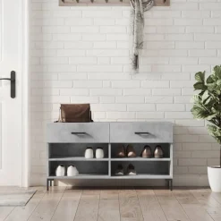 vidaXL Zapatero madera de ingeniería gris hormigón 102x35x55 cm Gris hormig&oacute;n