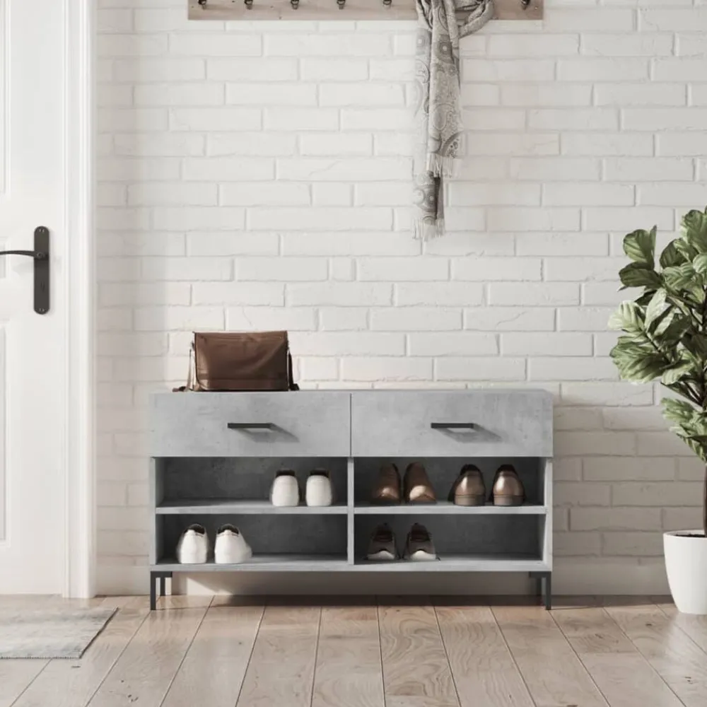 vidaXL Zapatero madera de ingeniería gris hormigón 102x35x55 cm Gris hormigón