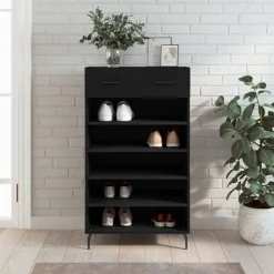 vidaXL Zapatero madera de ingeniería 60x35x105 cm Negro Clearance
